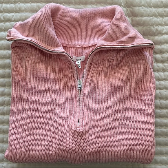 Aerie Women’s Beyond Quarter Zip Oversized 100% Cotton Pink Sweater, Size Small - Picture 11 of 11